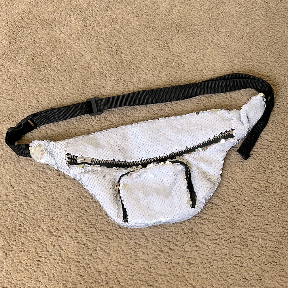 Sequin Fanny Pack Bum Bag White/Silver